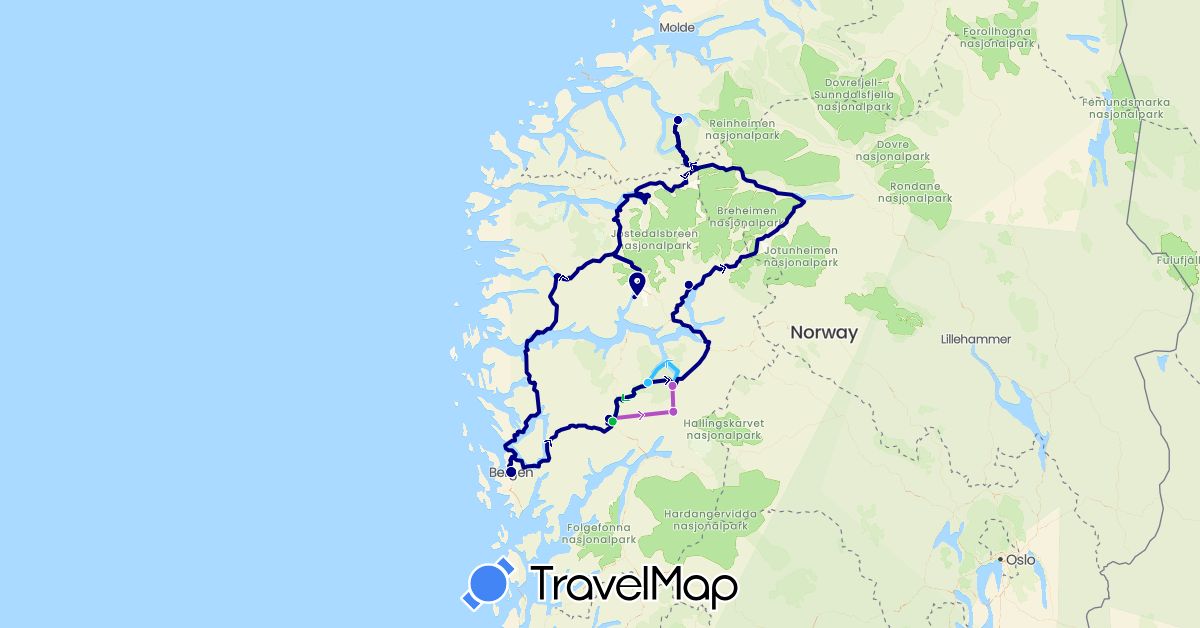 TravelMap itinerary: driving, bus, train, boat in Norway (Europe)