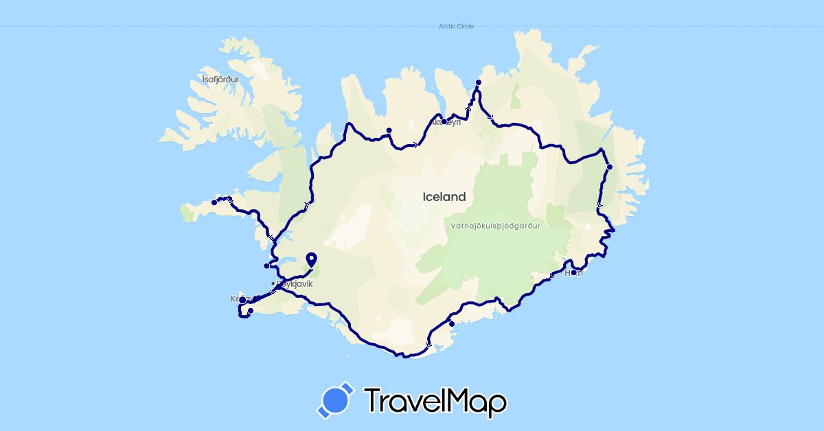 TravelMap itinerary: driving in Iceland (Europe)