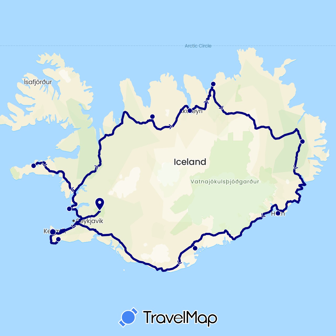 TravelMap itinerary: driving in Iceland (Europe)