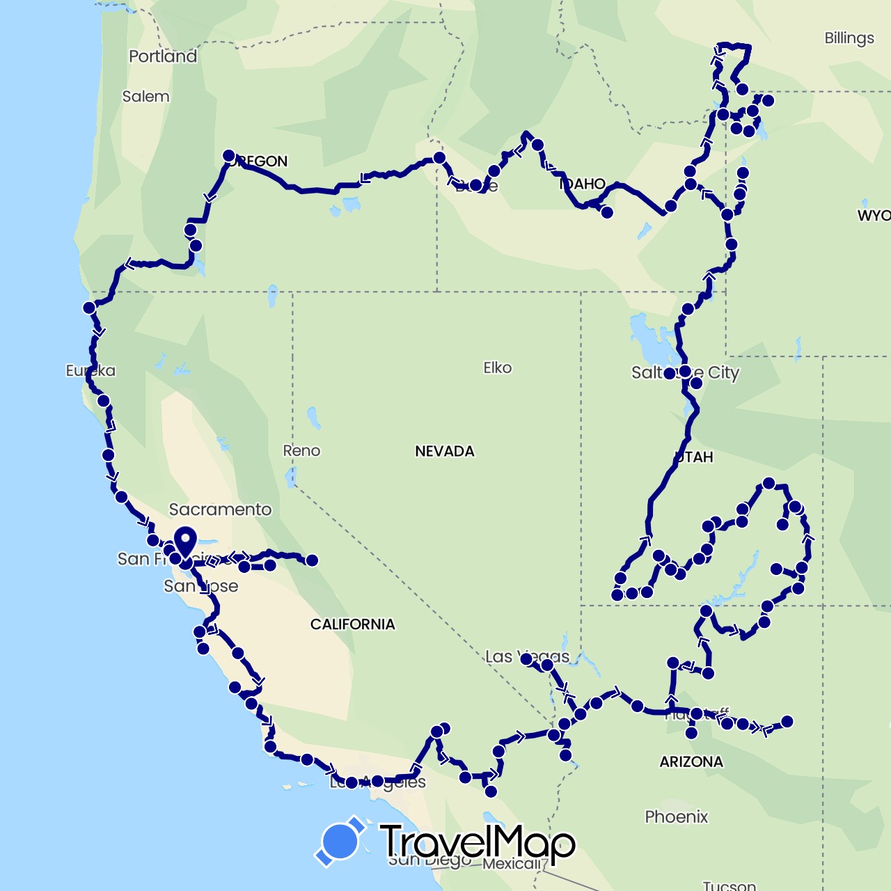 TravelMap itinerary: driving in United States (North America)