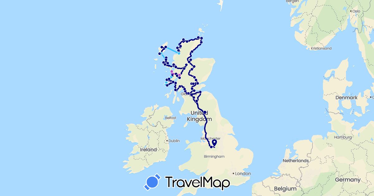 TravelMap itinerary: driving, train, boat in United Kingdom (Europe)